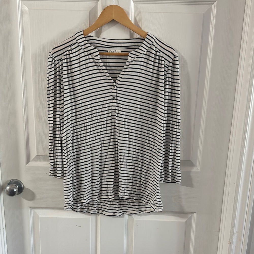 Maurices White and Black Buttoned Blouse with Mandarin Collar